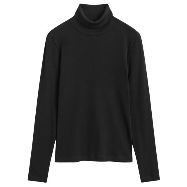 Megztinis su kaklu moterims, Juoda, Slim ribbed turtleneck