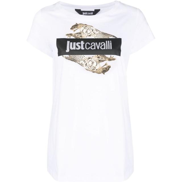 Marškinėliai trump. rankovėmis moterims, Balta, Leopard crystal t-shirt