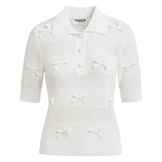 Polo marškiniai trumpos rank. moterims, Balta, 2 knit polo with bows