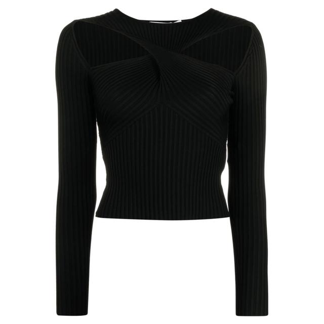 Palaidinės moterims, Juoda, Black ribbed knit cut out top