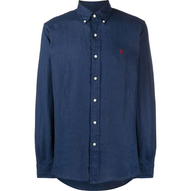 Marškiniai ilgomis rankovėmis vyrams, Mėlyna, Custom fit linen shirt
