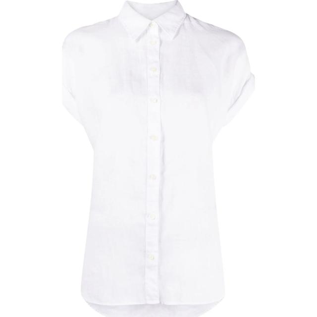 Marškiniai trump. rankovėmis moterims, Balta, Linen short-sleeve shirt