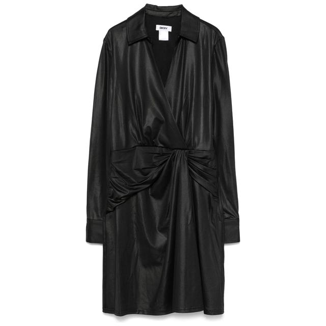 Midi suknelė moterims, Juoda, L/s collared v-neck