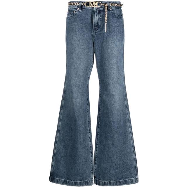 Platėjantys džinsai moterims, Mėlyna, Flare chain belt jean