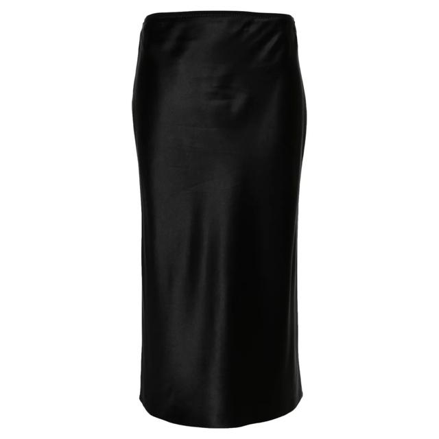 Midi sijonas moterims, Juoda, Elasticated-waist silk skirt