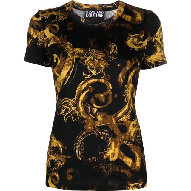 Marškinėliai trump. rankovėmis moterims, Juoda, Barocco-print cotton t-shirt