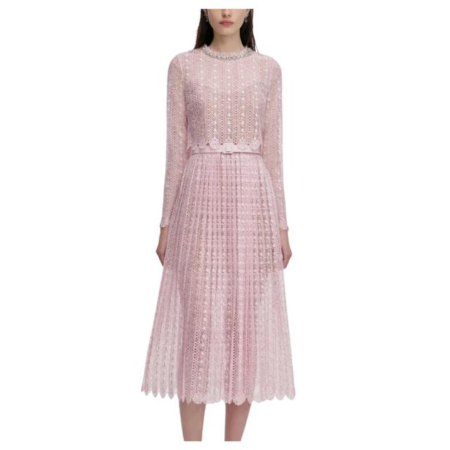 Midi suknelė moterims, Rožinė, Organza lace midi dress
