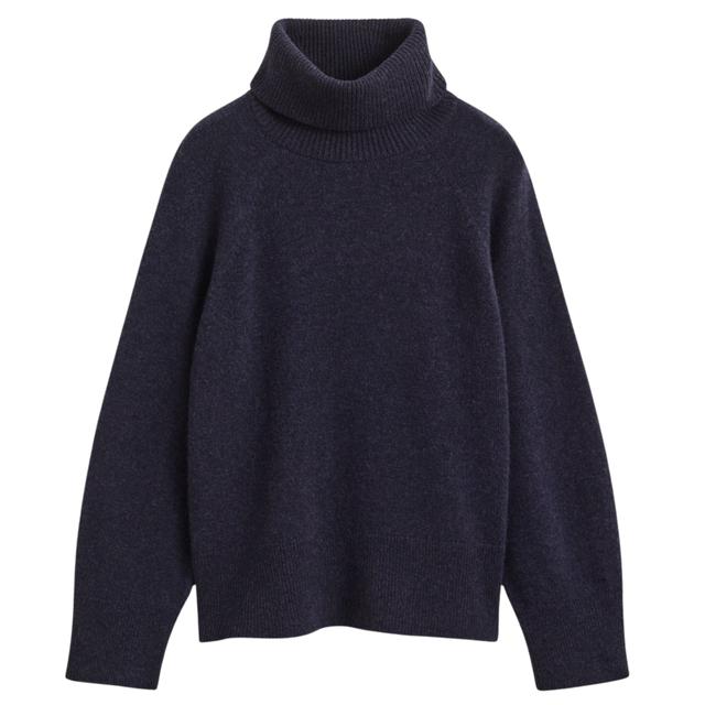 Megztinis su kaklu moterims, Mėlyna, Wool cashmere turtleneck
