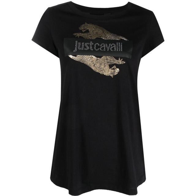 Marškinėliai trump. rankovėmis moterims, Juoda, Leopard crystal t-shirt