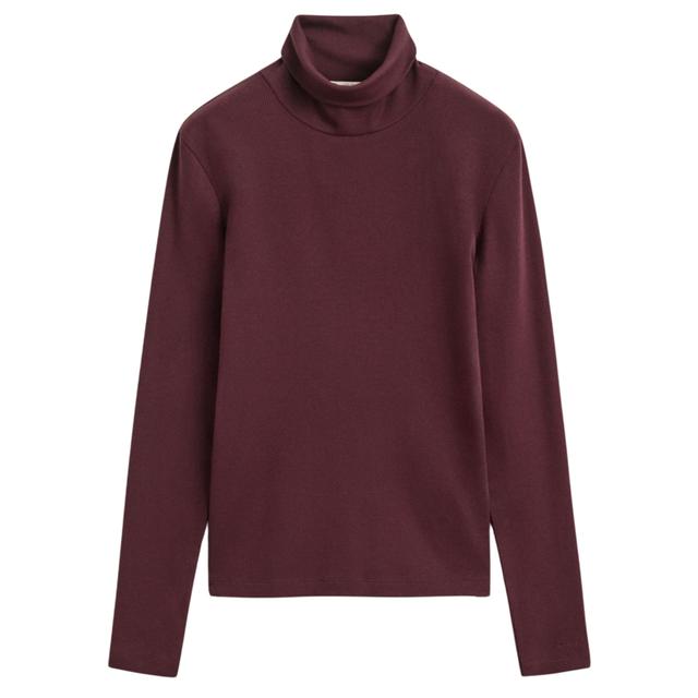 Megztinis su kaklu moterims, Raudona, Slim ribbed turtleneck