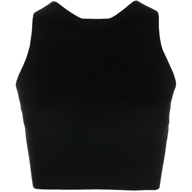 Marškiniai be rankovių moterims, Juoda, Ribbed cut-out layer