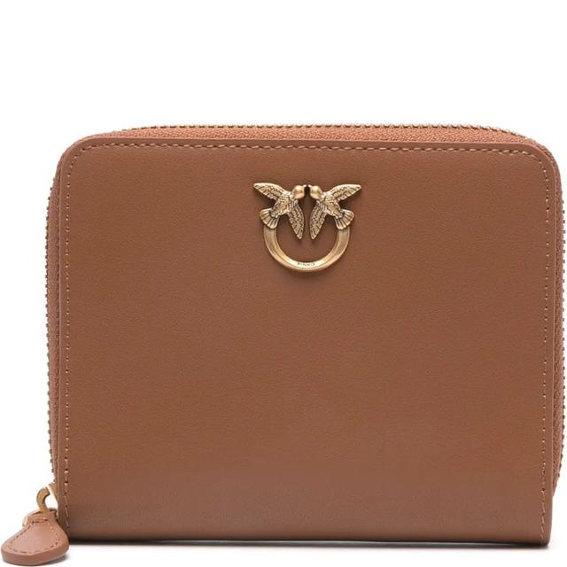 Piniginė moterims, Ruda, Logo-plaque leather wallet
