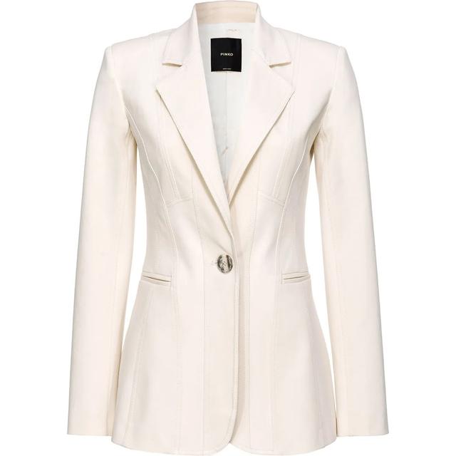 Švarkas moterims, Balta, Single-breasted cotton blazer