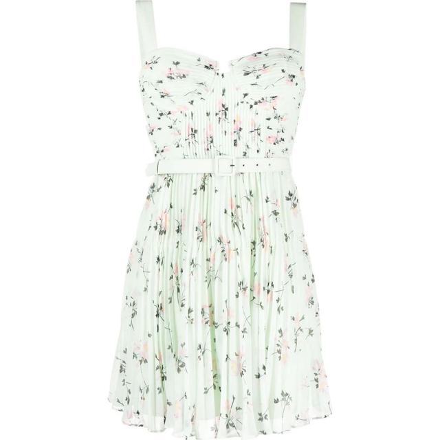 Mini suknelė moterims, Žalia, Green floral print mini dress