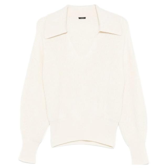 Megztinis moterims, Balta, Open neck sweater