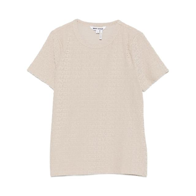 Marškinėliai trump. rankovėmis moterims, Balta, Logo jacquard tops