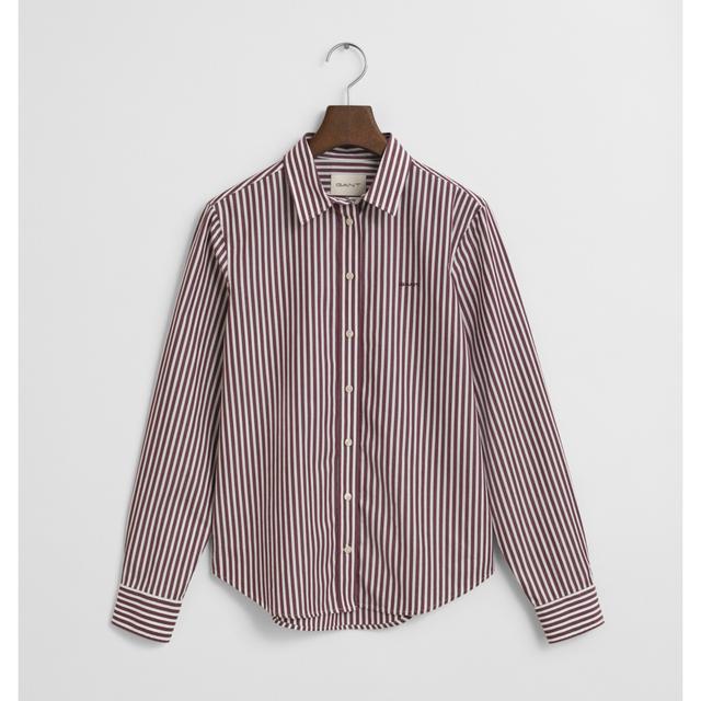 Marškiniai ilgomis rankovėmis moterims, Raudona, reg classic poplin striped
