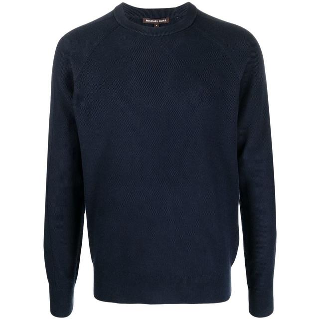 Megztinis vyrams, Mėlyna, Mix stitch cotton crew sweater