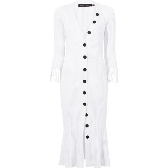 Megzta suknelė moterims, Balta, Rib knit fringe sleeve dress