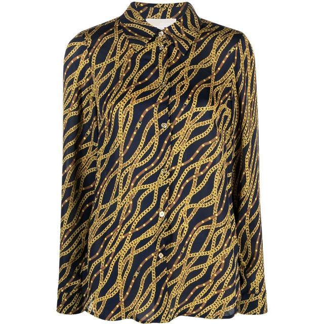 Marškiniai ilgomis rankovėmis moterims, Mėlyna, Chain button down shirt