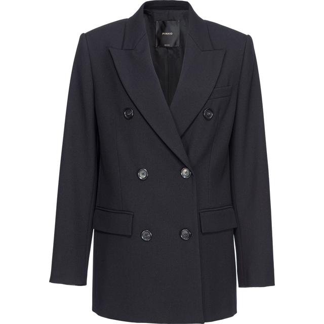 Švarkas moterims, Juoda, Double-breasted twill blazer