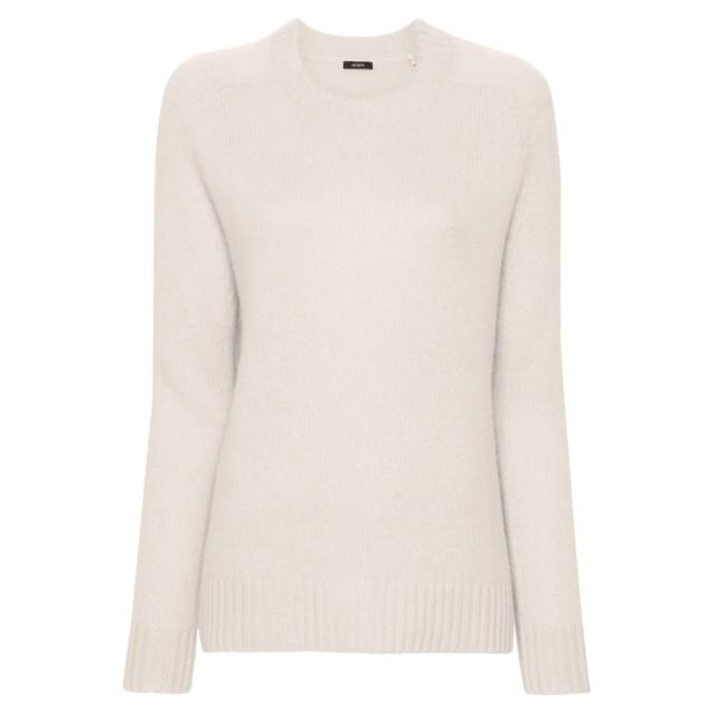 Megztinis moterims, Balta, Cashmere round neck sweater