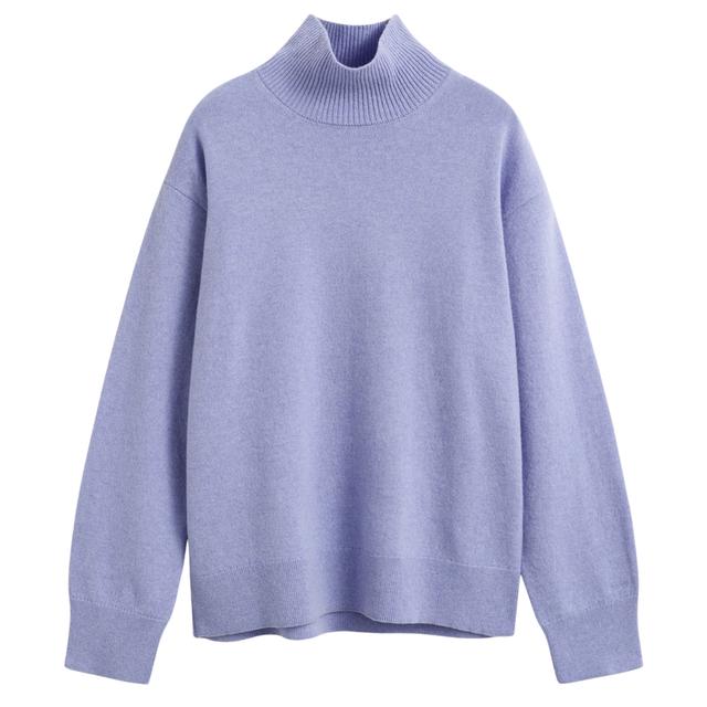 Megztinis su kaklu moterims, purple, Superfine lambswool mockneck