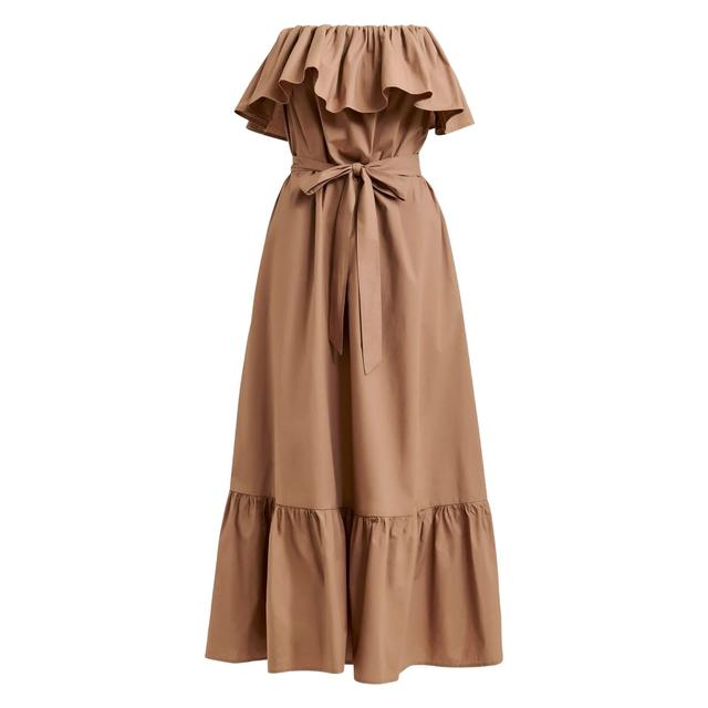 Maxi suknelė moterims, Ruda, 2 belted ruffle dress