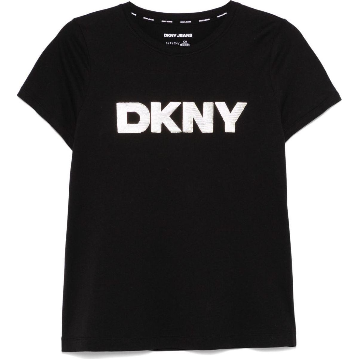 DKNY Marškinėliai trump. rankovėmis moterims, Juoda, Sequin logo c-nk tee