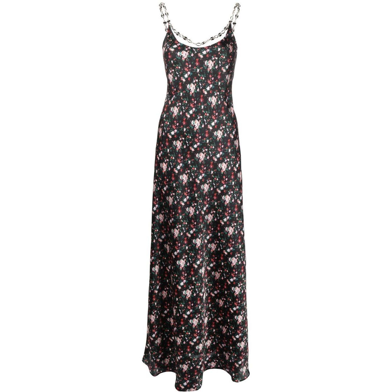 PACO RABANNE Maxi suknelė moterims, Juoda, Tank sleeve chain maxi dress