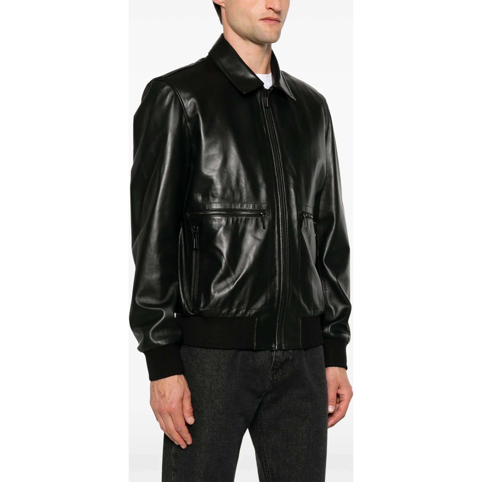 SERGIO MORETTI Odinė striukė vyrams, Juoda, Leather jacket 3