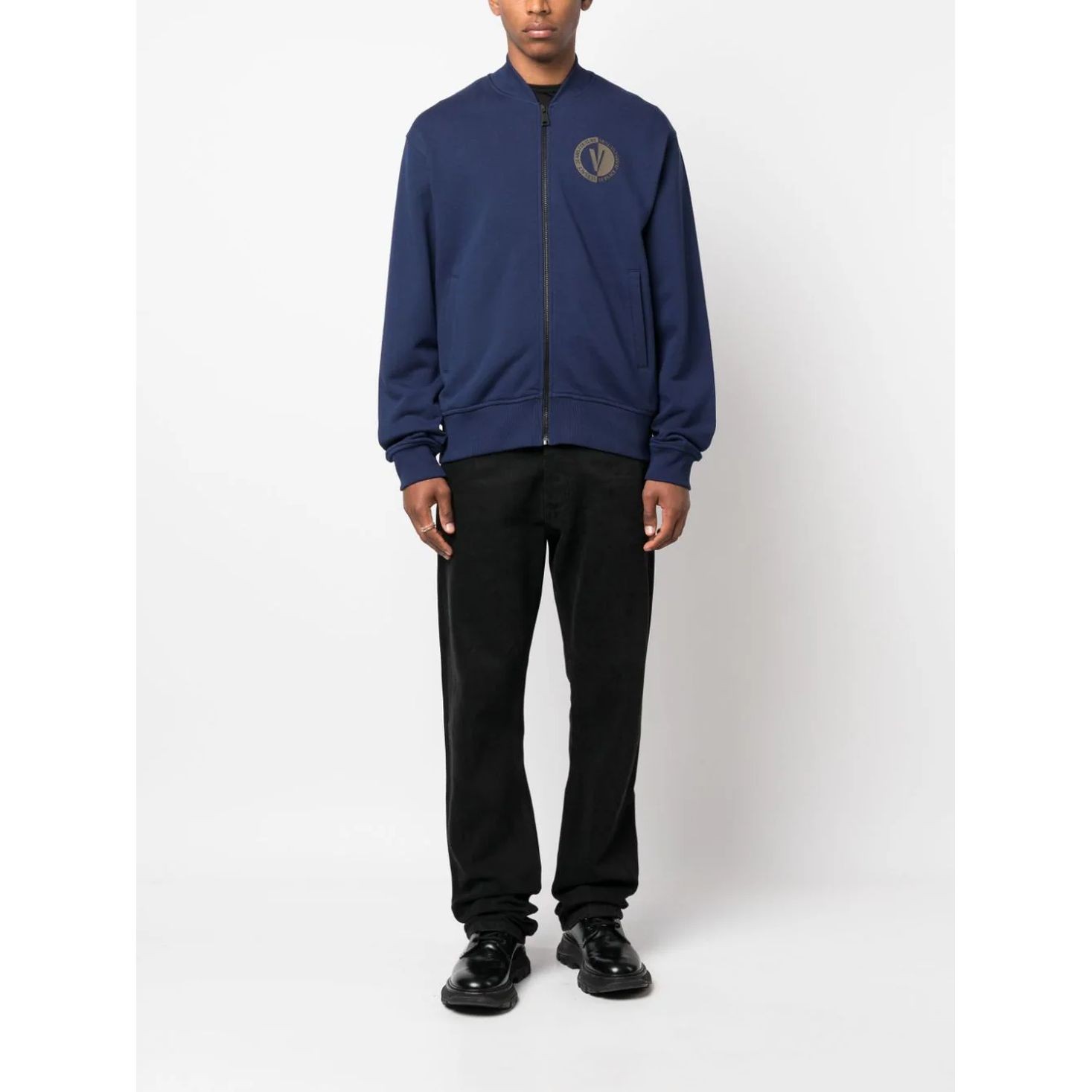 VERSACE JEANS CUTURE Sportinis nertinis vyrams, Mėlyna, New v emblem logo sweatshirt 2