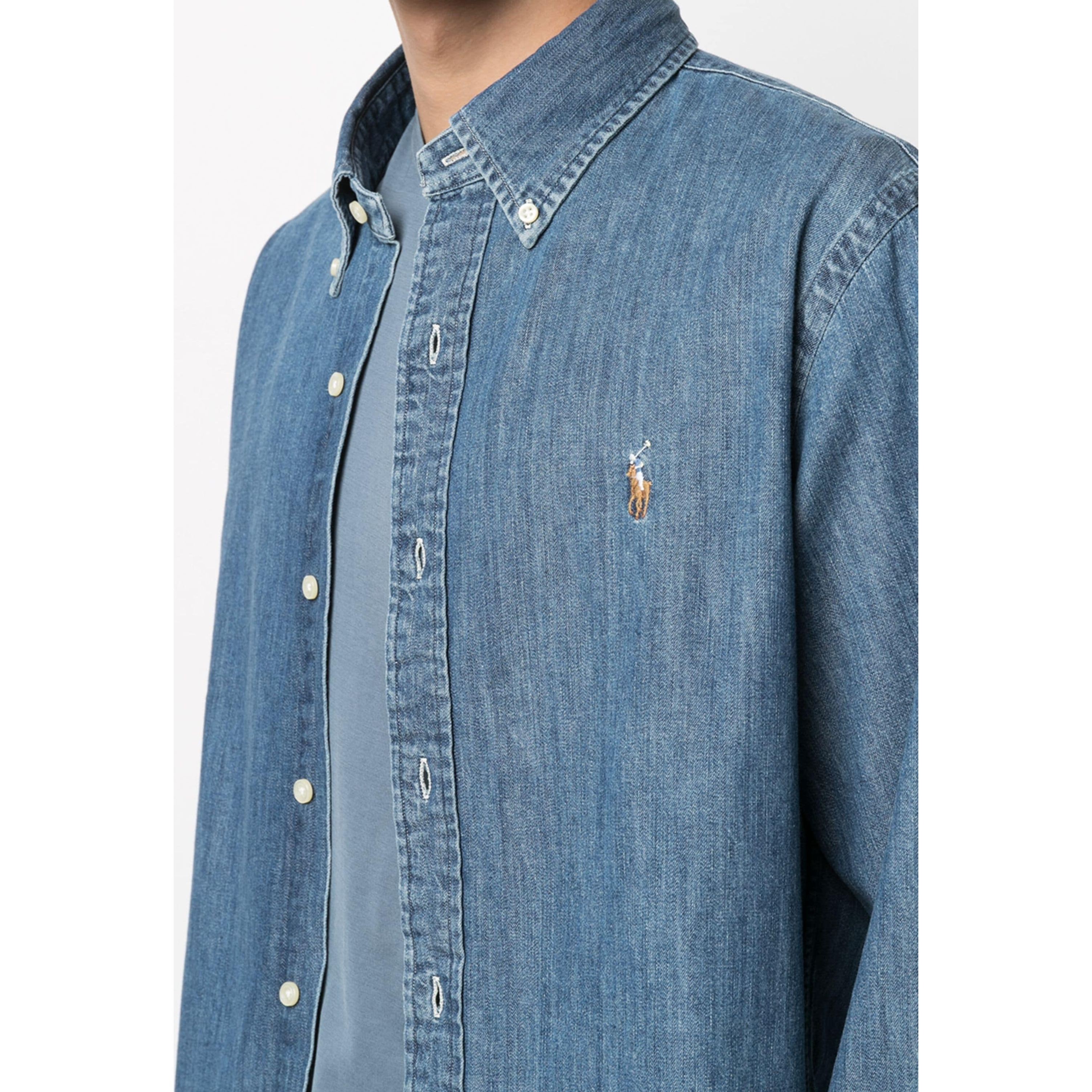 POLO RALPH LAUREN Marškiniai ilgomis rankovėmis vyrams, Mėlyna, Custom fit denim shirt 3