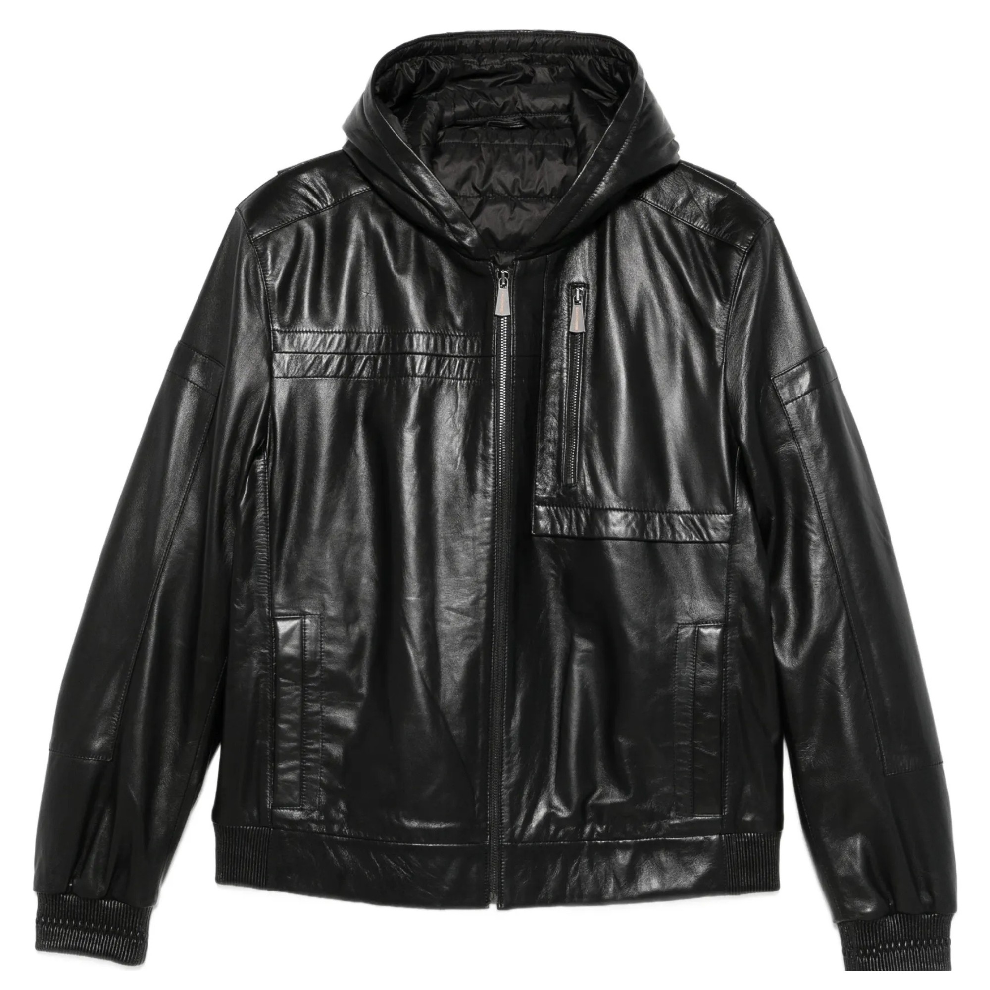 SERGIO MORETTI Odinė striukė vyrams, Juoda, Leather jacket 1