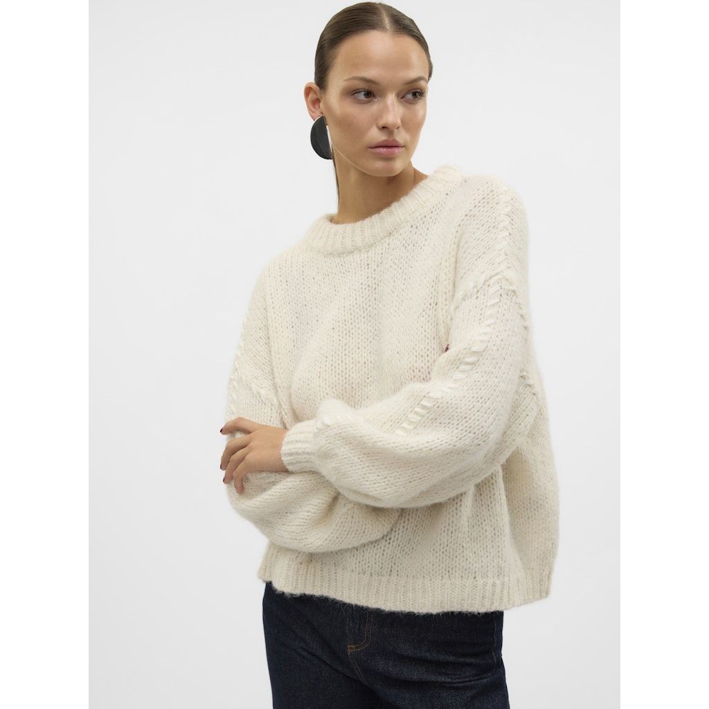 VERO MODA Megztinis moterims, Balta, Feng o-neck pullover boo 5