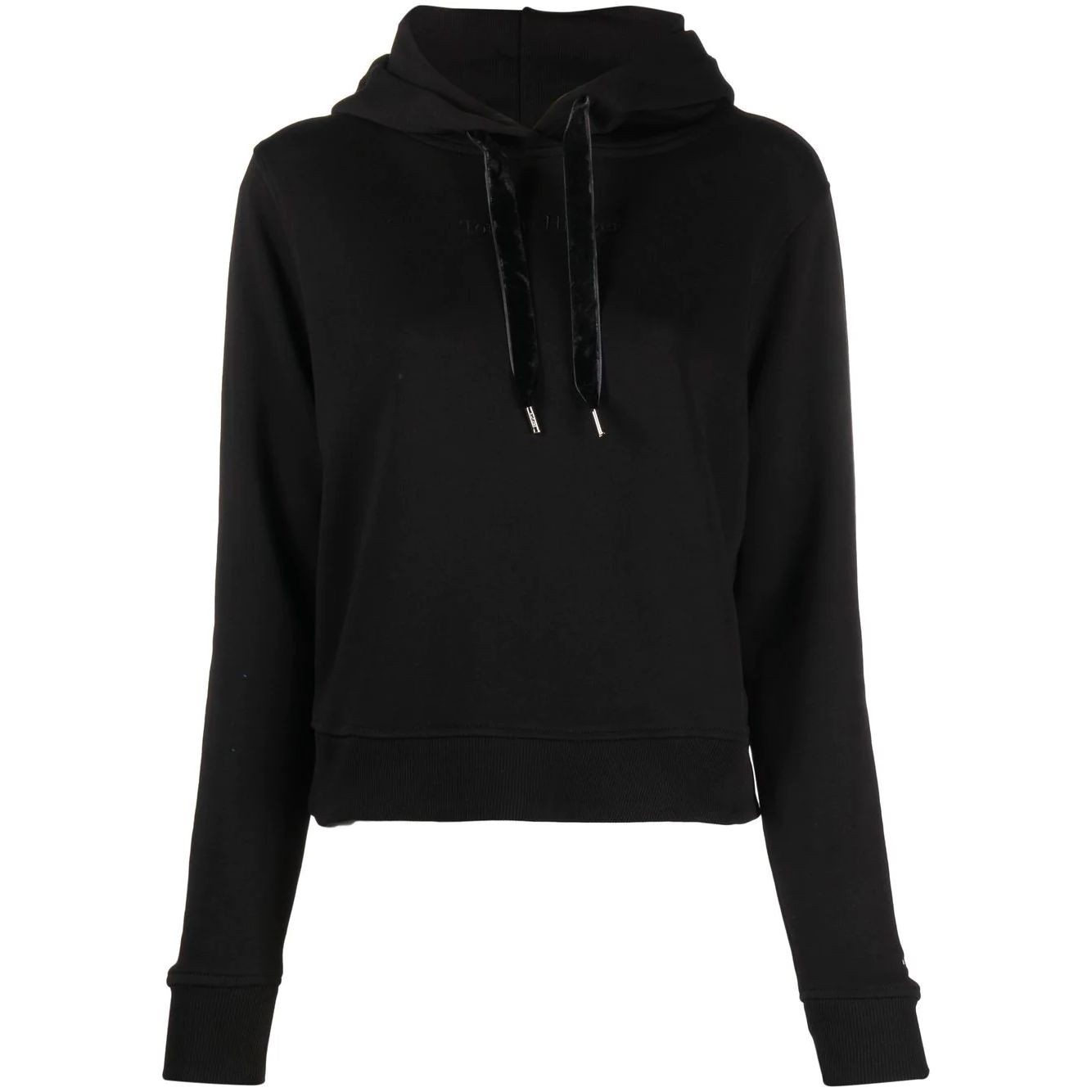 TOMMY HILFIGER Džemperis moterims, Juoda, Reg short vlvt trim hoodie 1