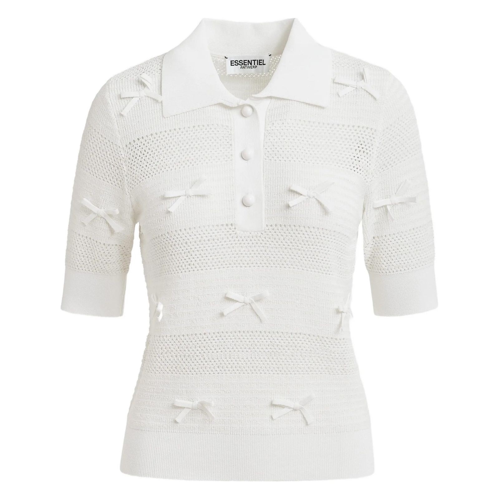ESSENTIEL ANTWERP Polo marškiniai trumpos rank. moterims, Balta, 2 knit polo with bows 1