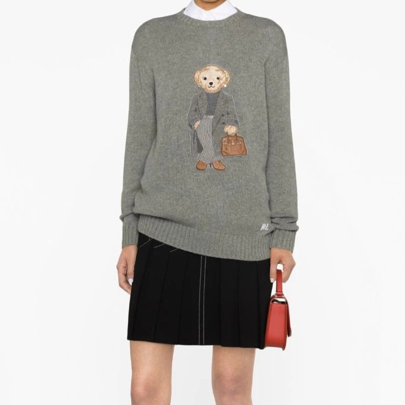 RALPH LAUREN Sportinis nertinis moterims, Pilka, Coat bear long sleeve pullover 2