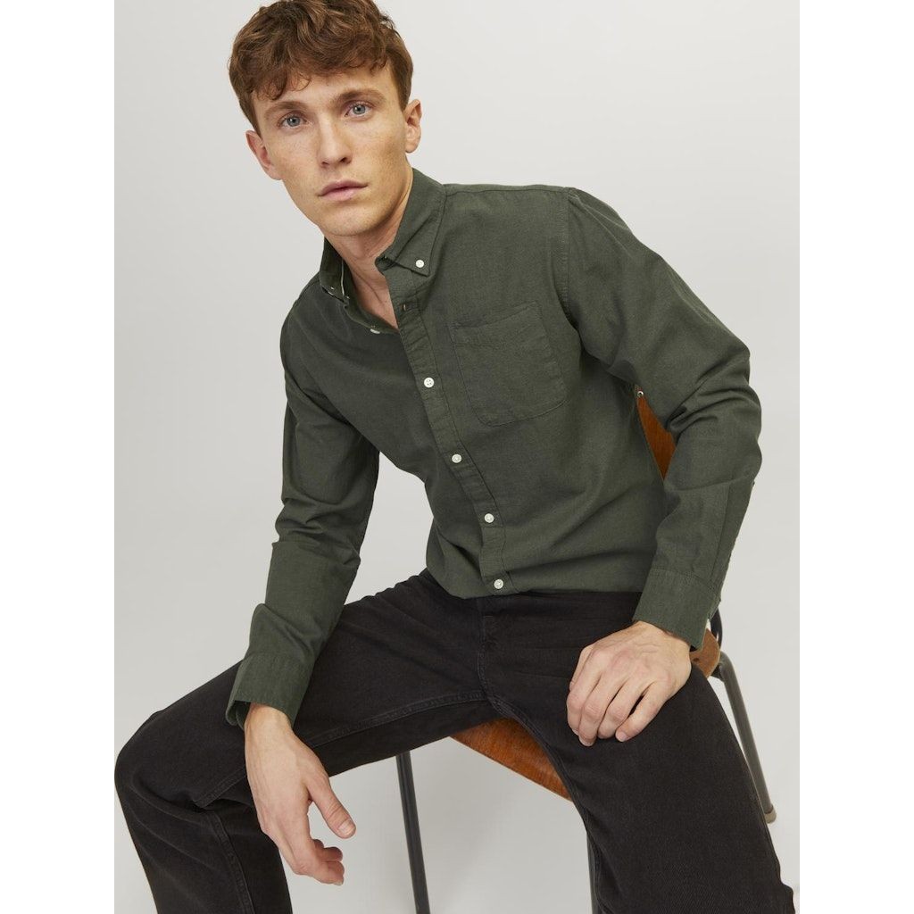JACK & JONES Marškiniai vyrams, Žalia, JJEOXFORD SHIRT LS NOO 3