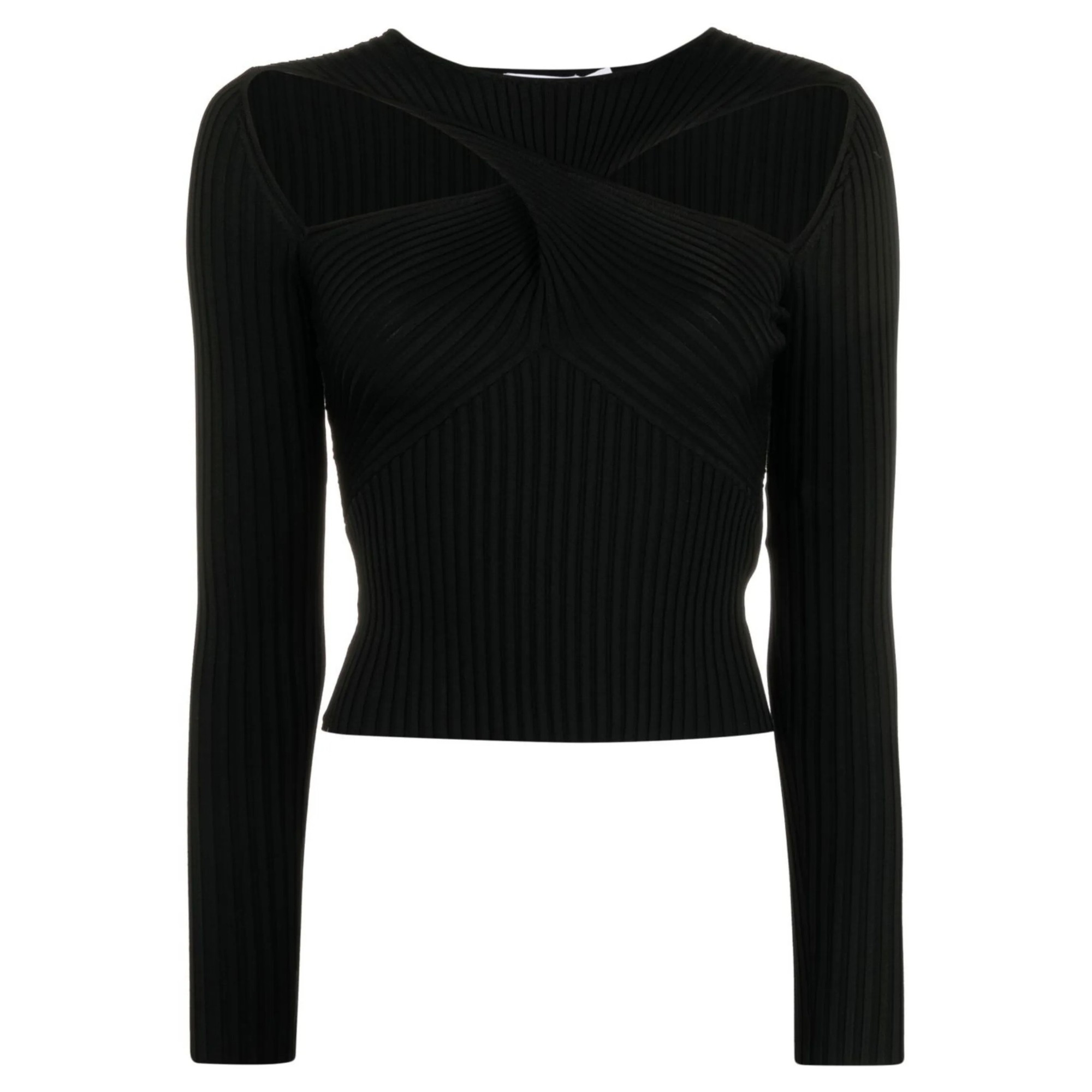 SELF PORTRAIT Palaidinės moterims, Juoda, Black ribbed knit cut out top 1
