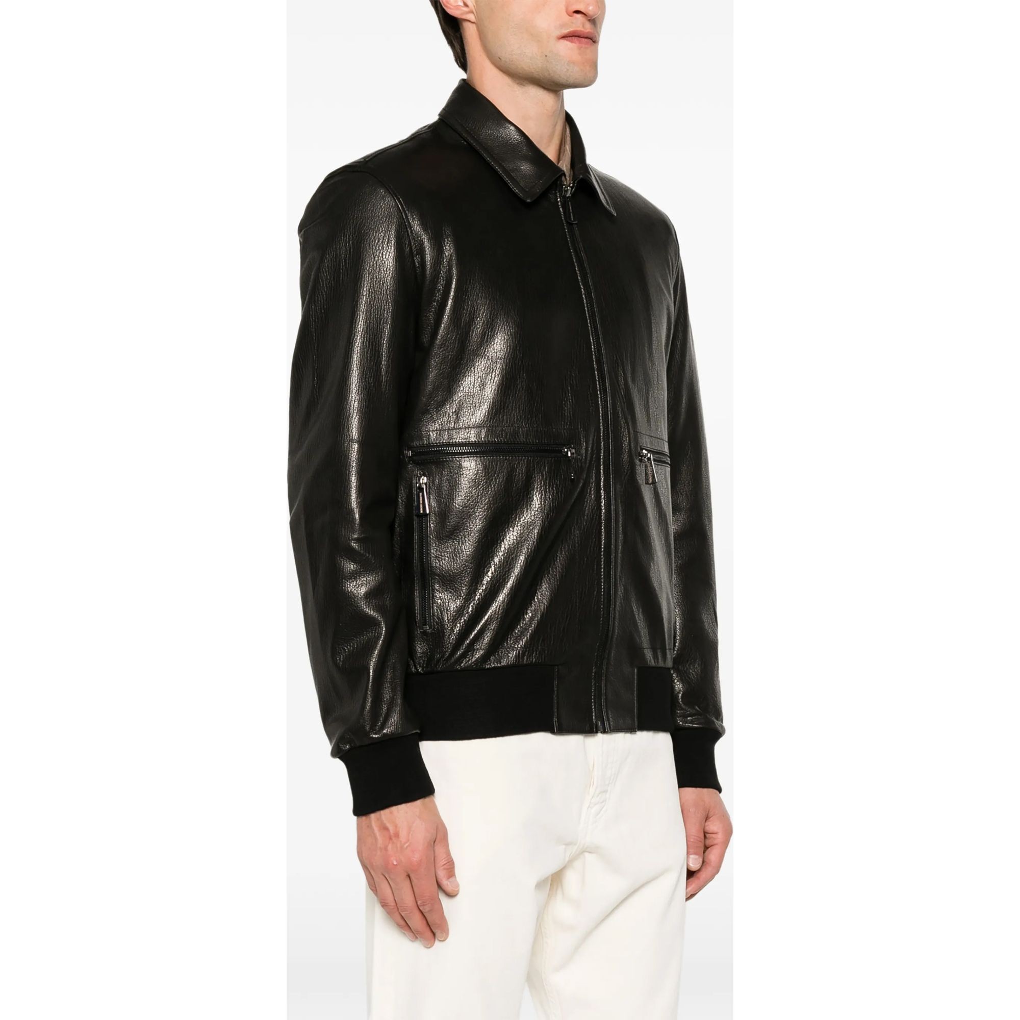 SERGIO MORETTI Odinė striukė vyrams, Juoda, Leather jacket 3