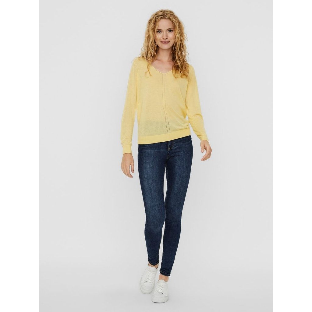VERO MODA Megztinis moterims, Geltona, VMLINA LS V-NECK 4