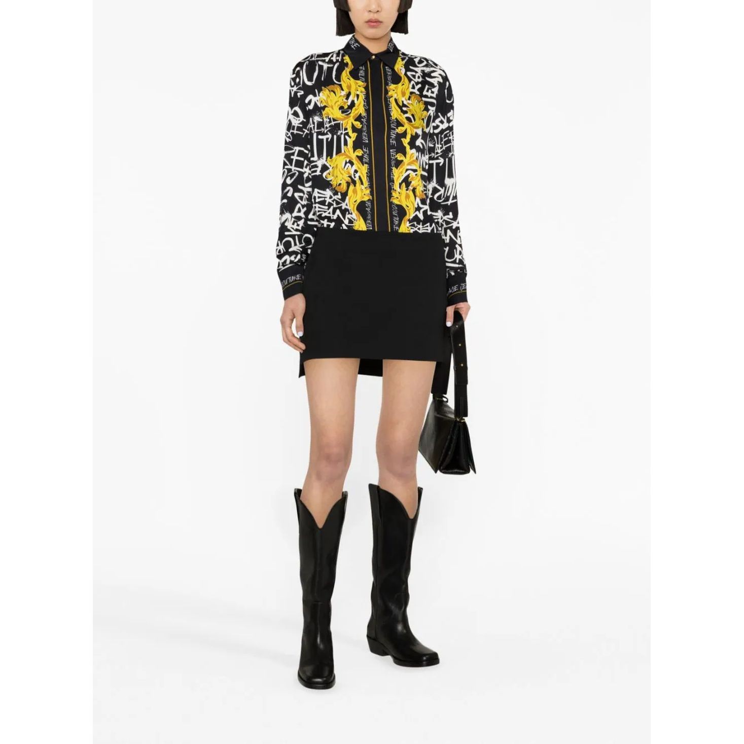 VERSACE JEANS CUTURE Marškiniai ilgomis rankovėmis moterims, Juoda, Chain couture shirt 2
