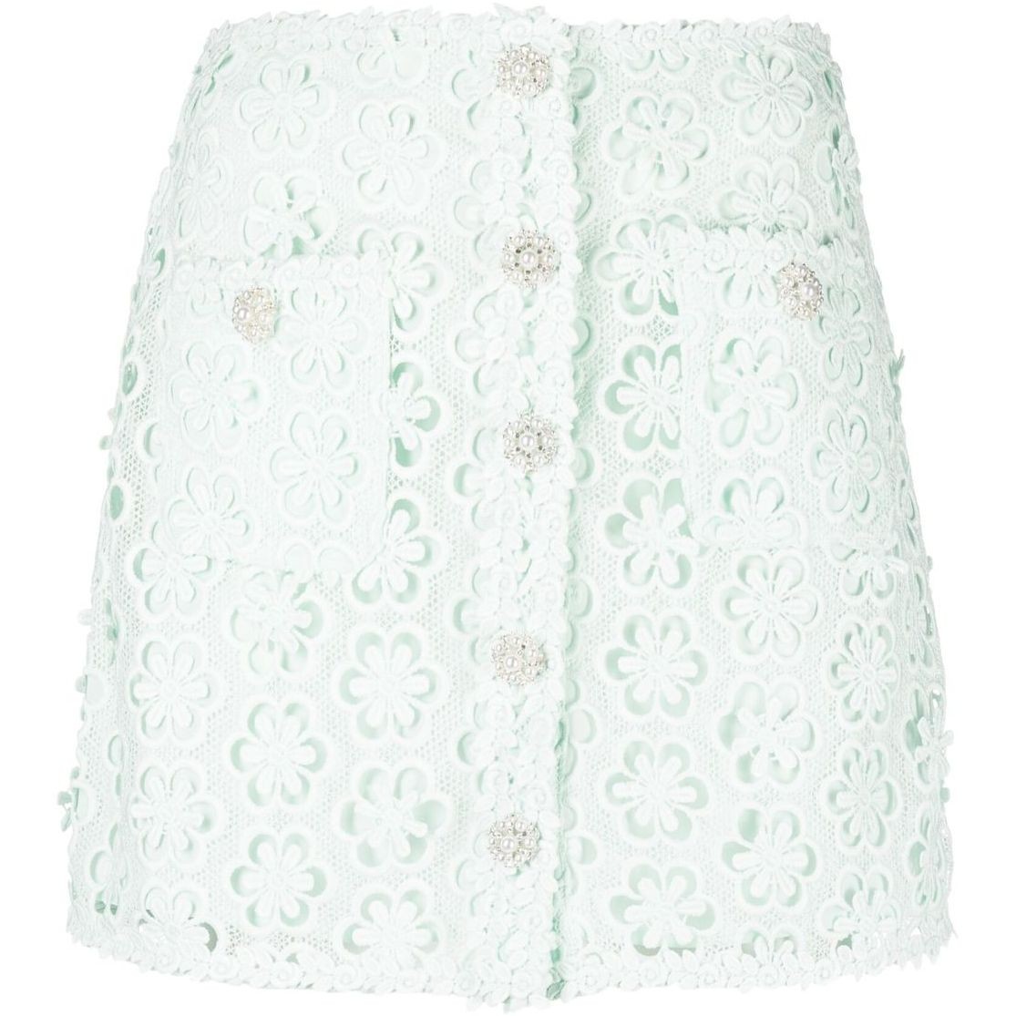 SELF PORTRAIT Mini sijonas moterims, Mėlyna, Blue daisy guipure mini skirt