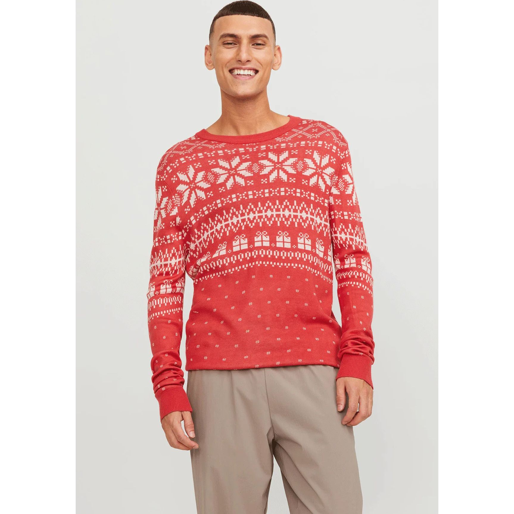 JACK & JONES Megztinis vyrams, Raudona, JORHOLLY KNIT CREW NECK 2