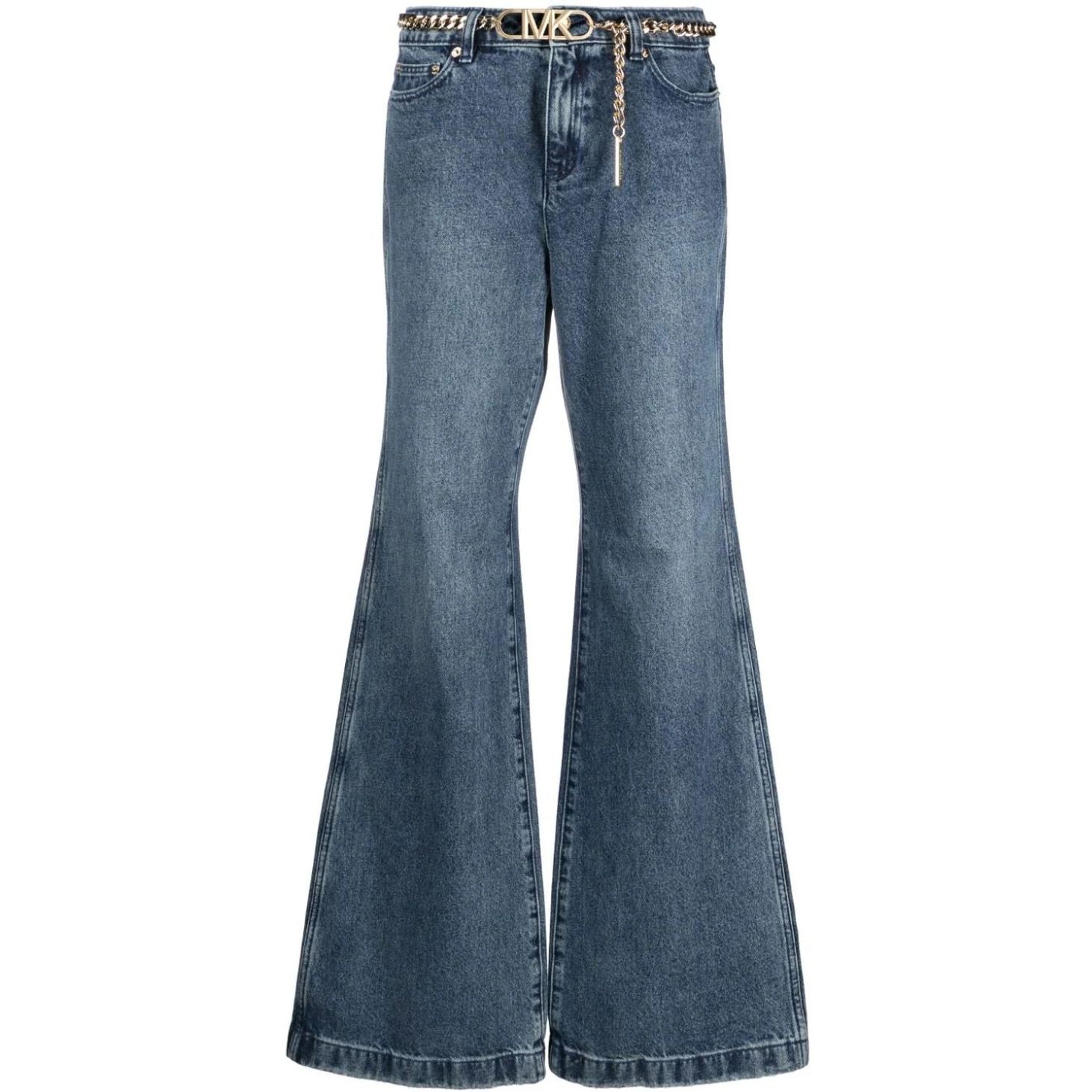 MICHAEL KORS Platėjantys džinsai moterims, Mėlyna, Flare chain belt jean 1