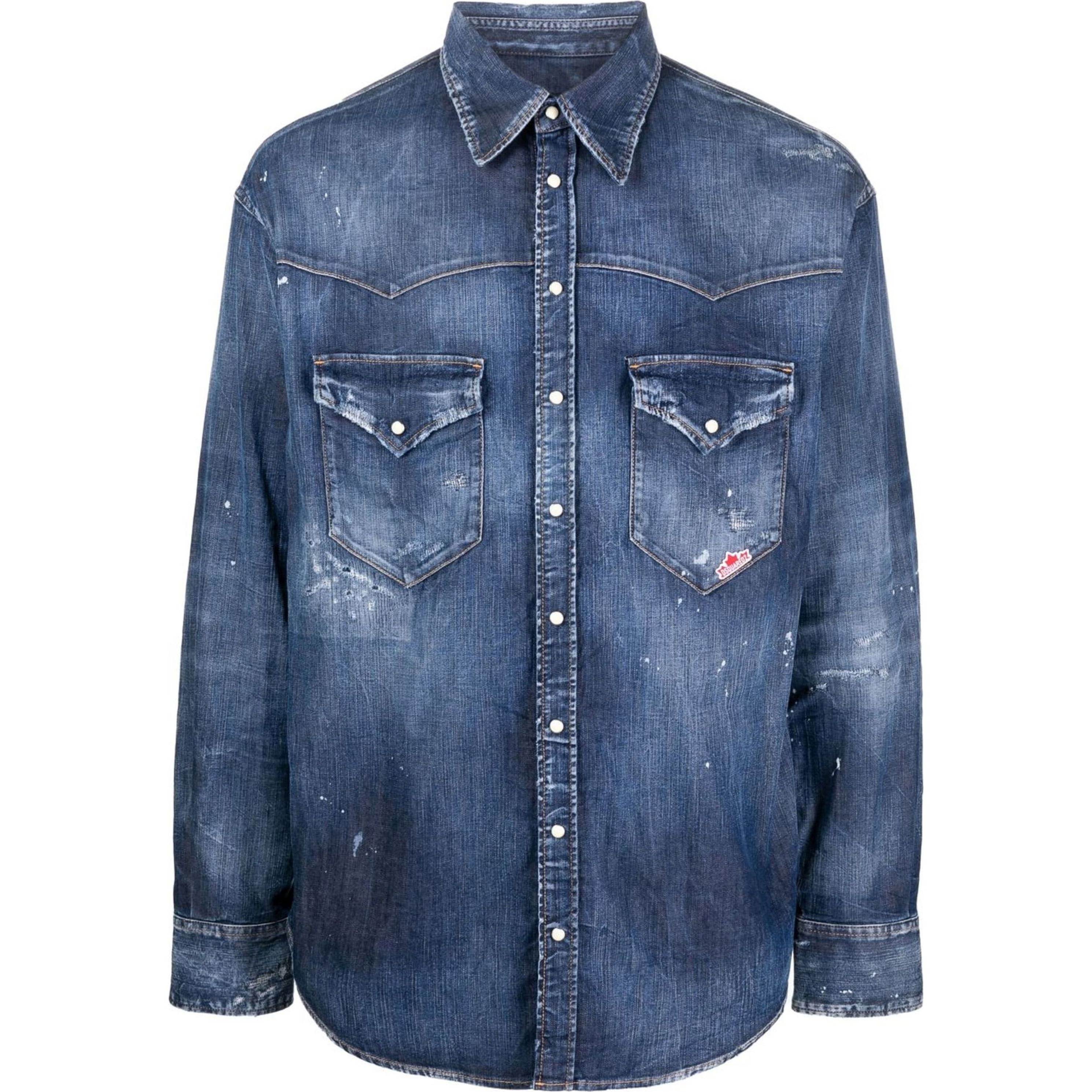 DSQUARED2 Marškiniai ilgomis rankovėmis vyrams, Mėlyna, Denim shirt