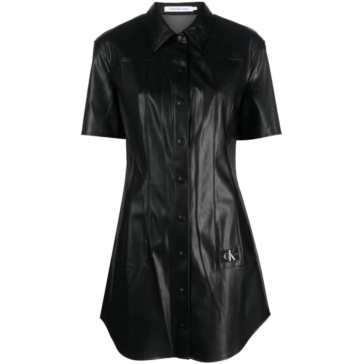 CALVIN KLEIN JEANS Midi suknelė moterims, Juoda, Faux leather short sleeve dres 1