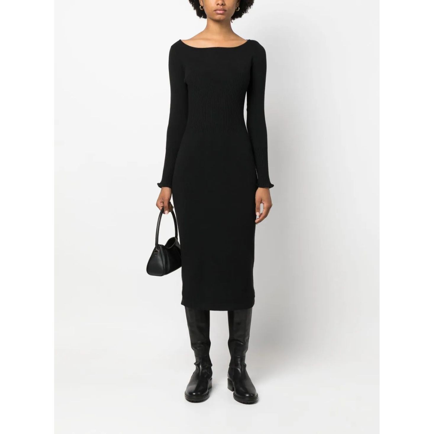 TWINSET Megzta suknelė moterims, Juoda, Belted dress 2