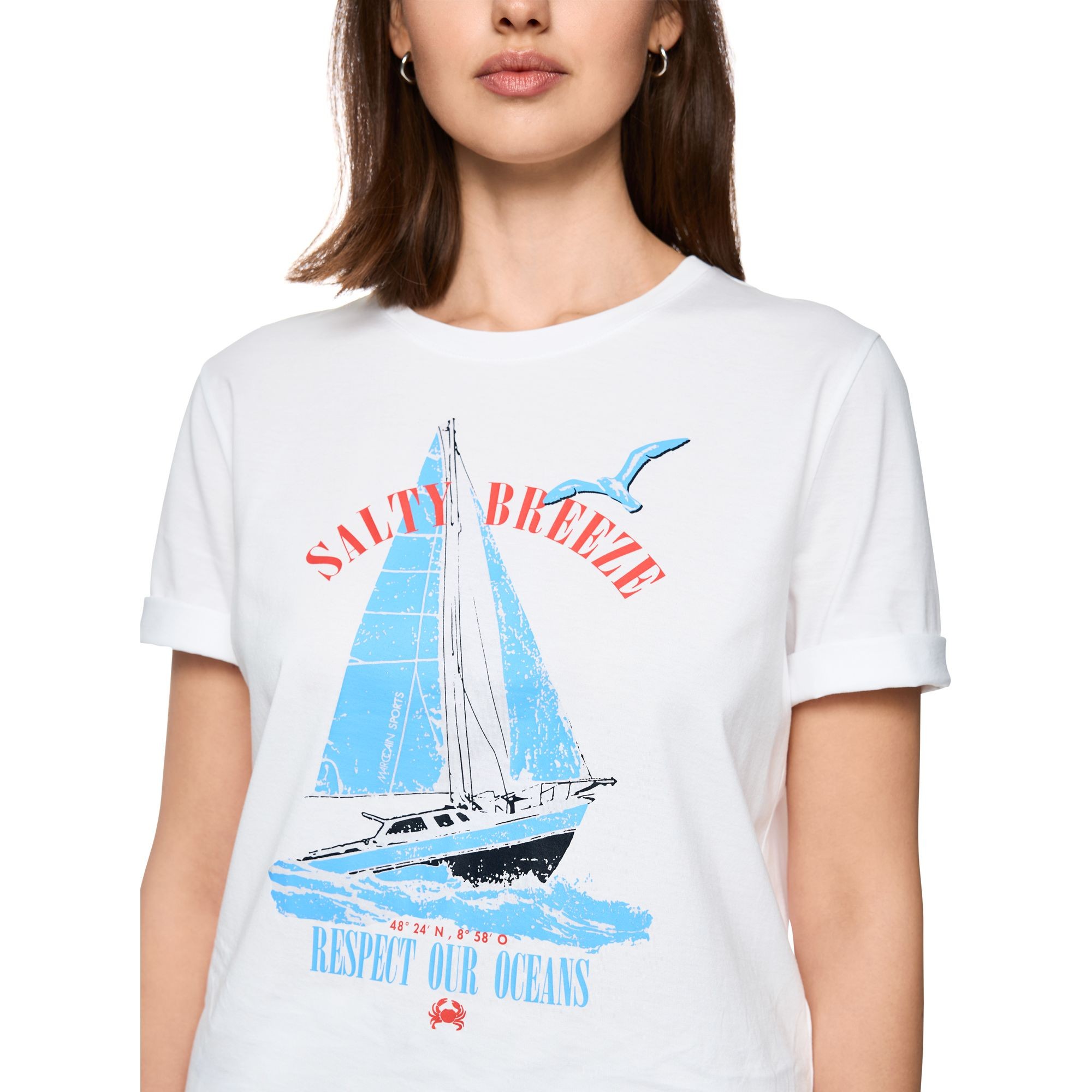 MARC CAIN Marškinėliai trump. rankovėmis moterims, Balta, T-shirt 4